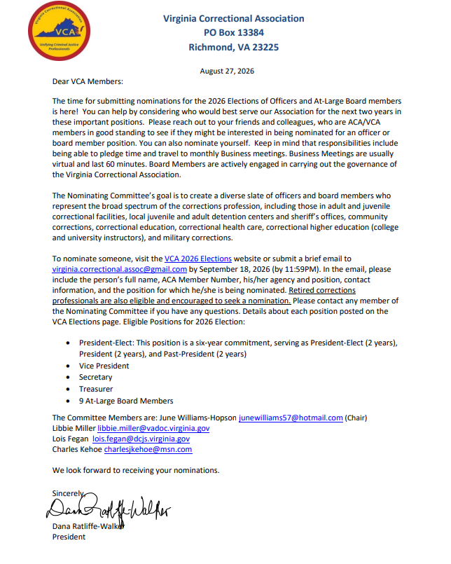 2026 VCA Elections Nomination Letter